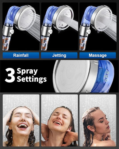 Filtered Shower Head for Hard Water with Stop, High Pressure 4-Mode Shower Heads Built-in Power Spray to Clean Corner, Tub & Pets, Water Softener Handheld Shower to Remove Chlorine & Fluoride