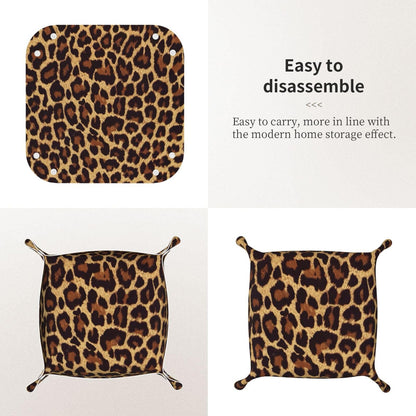 SGFJEWTQ Valet Tray Leather Cool Cheetah Leopard Portable Catchall Tray Desktop Storage Organizer Bedside for Men Women Jewelry Keys Coin Candy Sundries Medium