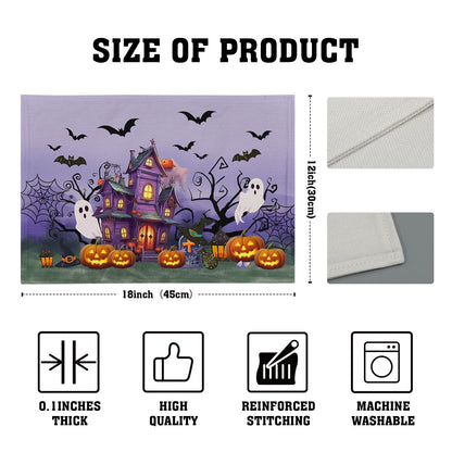 Khope Halloween Placemats Set of 4 Spider Web Pumpkin Purple Rustic Holiday Washable Heat Resistant Rectangle Dinner Mats for Party Kitchen Dining Decoration 12x18 Inch