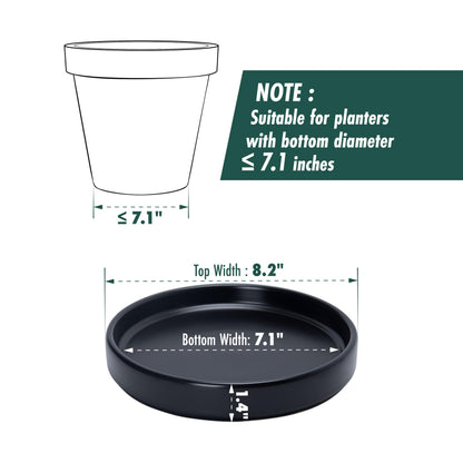 D'vine Dev Modern Round 7.1 Inch Ceramic Plant Pot Saucer, Planter Pot Drainage Tray for Indoor Plants, Matte Black, 97-T-B-3