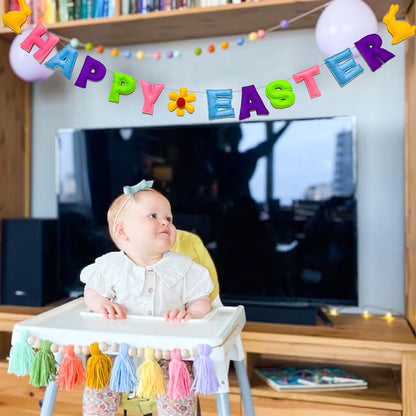 Meygajoe Pre-Strung Reusable Happy Halloween Banner Felt Garland Happy Holiday Sign for Halloween Party Decorations Indoor Outdoor Décor Wall Mantel Fireplace Party Supplies (Happy Easter)