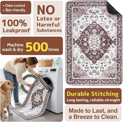 Washable Pee Pads for Dogs, 2 Pack Reusable Puppy Training Pads 48"x48" Super Absorbent Waterproof Dog Training Pads, Non-Slip Potty Pads, Whelping Pads Litter Mat Light Brown Medallion