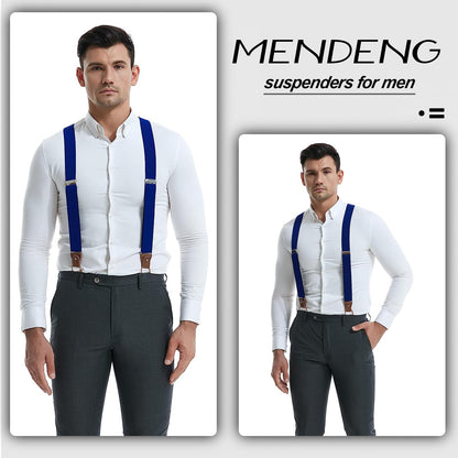 MENDENG Men's Suspenders Braces Leather Strap Father/Husband's Gift 6 Buttons