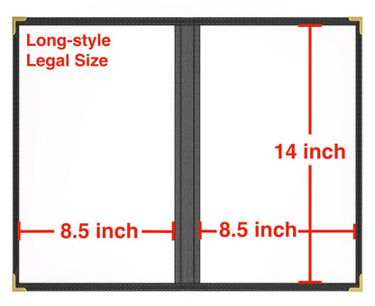 10 Pcs Menu Cover 8.5x14 Inch, Legal Size, 2 Pages / 4 Views Menu Sleeves, Clear Waterproof PVC Menu Holder (Black Edge, Gold Metal Corners)