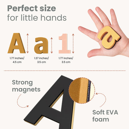 Gale Tots Magnetic Letters and Numbers for Kids, 135 Neutral Aesthetic Premium EVA Foam Alphabet Magnets for Fridge, Color-Coded Vowels, Uppercase Lowercase Numbers and Symbols, Ages 3 and Up