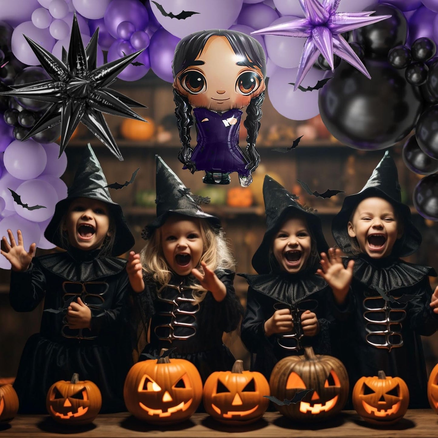 143pc Purple And Black Balloon Arch Kit Gothic Balloon Garland Paper Bats Starburst Foil Balloons For Vampirina Goth Birthday Decorations，Spooky Celebrations, Halloween, And Character-Themed Parties