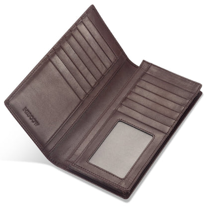 HISCOW Bifold Long Wallet with 15 Credit Card Slots - Italian Calfskin (Coffee)