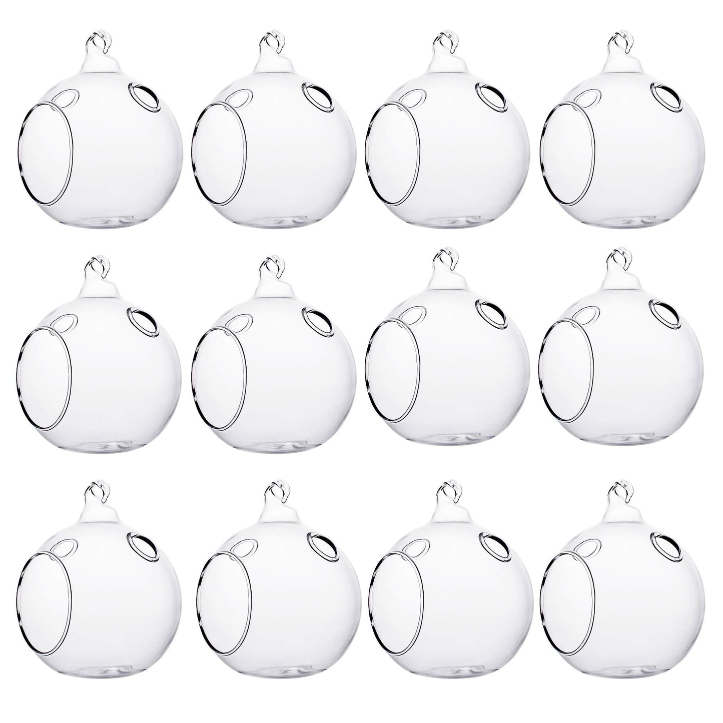 Ecosides Pack of 12 Hanging Glass Orbs Hanging Glass Globe Terrariums with 2 Side Hole for Candle Holder, TeaLight Holder Candlestick for Wedding Decor