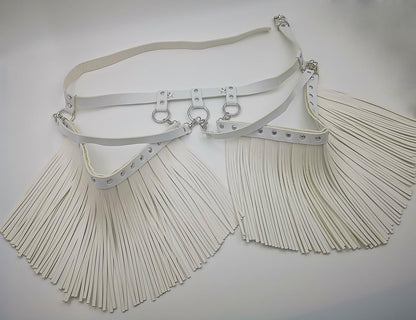 Pinwe Women Body Harness Garter Punk Leather Waist Belts with Fringe Gothic Leg Tassel Belt for Dress Festival Dance Consume