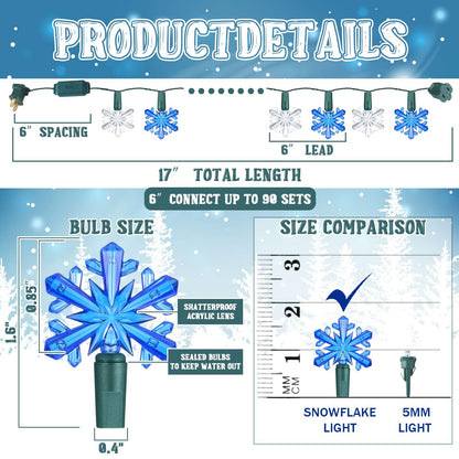 Glooglitter Winter Snowflake String Lights 35 LED 18 ft Blue White Plastic Model JEI-Glooglitter-1236