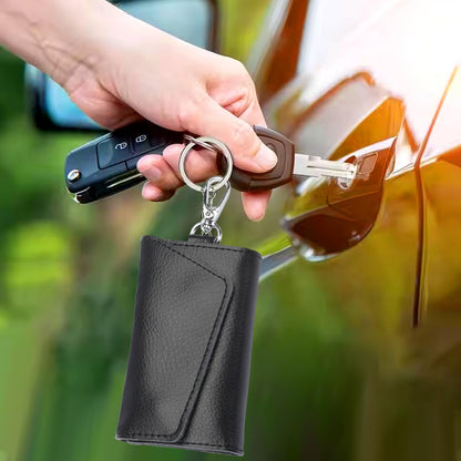KyeeaDIY Leather Key Case Wallet, Keychain Key Holder with 6 Hanging Buckle Hooks Snap Unisex Coin Pouch Card Holder (Black)