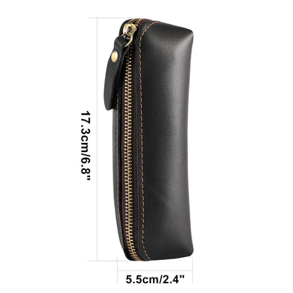 RZEOTPII Pen Pouch Pencil Bag Black Leather Pencil Holder Small Portable Zipper Case for Fountain Pen Markers Makeups Change Coins,Gift for Adults Mens Womens (Black)