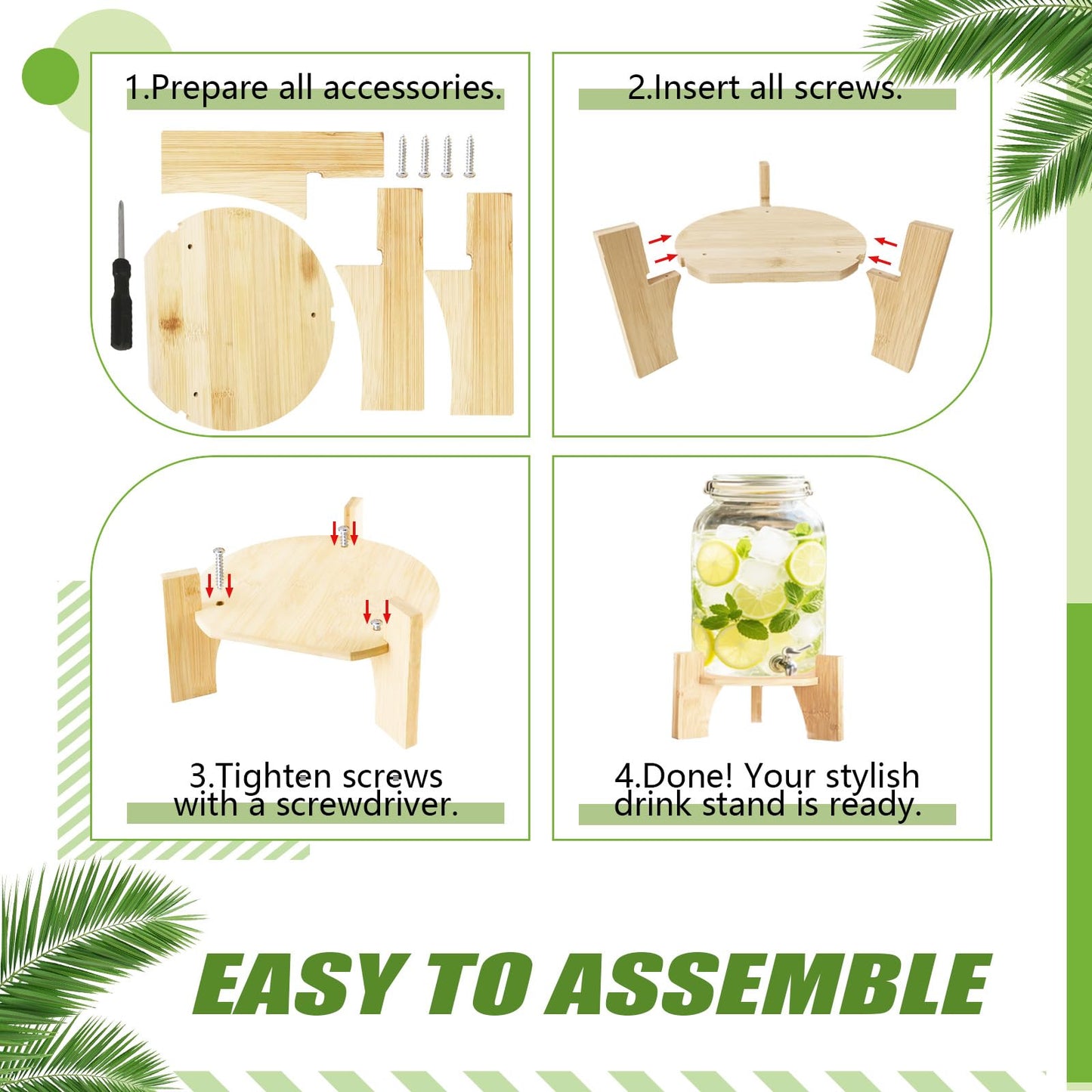 Wood Drink Dispenser Stand Natural Bamboo Fits 7 in (18 cm) Inch Diameter Beverage Jugs Elegant & Sturdy Stand for Home, Parties, & Catering Events