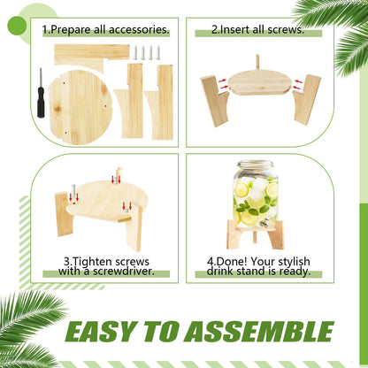 Wood Drink Dispenser Stand Natural Bamboo Fits 7 in (18 cm) Inch Diameter Beverage Jugs Elegant & Sturdy Stand for Home, Parties, & Catering Events
