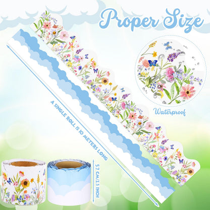 Trandraft 2 Rolls 65.6ft Blue Sky Wildflowers Bulletin Board Decorations Sky Wildflowers Bulletin Board Borders Strips Flowers Classroom Decor Back to School Trim Borders for Home Office