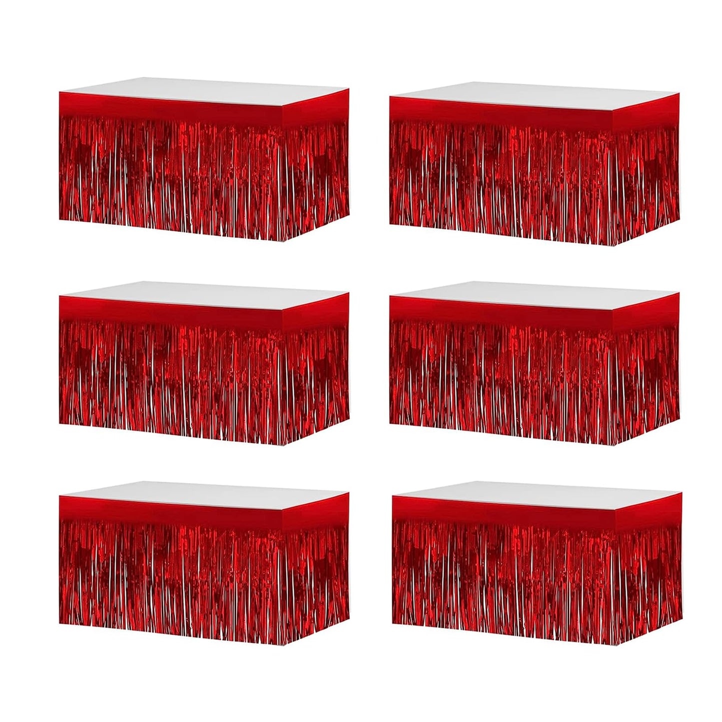 6 PCS Red Metallic Foil Fringe Tinsel Table Skirts 9 Feet x29.5 Inch for Rectangle Tables, Tinsel Backdrop Curtains,Party Supplies,Wedding, Birthday, Parade Floats, Christmas Decorations