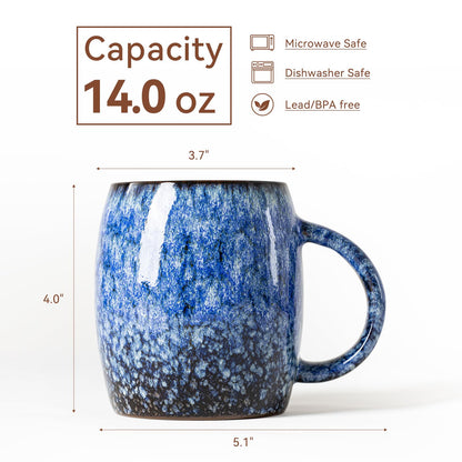 Sakura Blue Reactive Glaze Ceramic Coffee Mug - 14 oz Unique Mug with Ergonomic Handle, Large Ceramic Mug for Coffee, Tea, Milk - Great Birthday Gift for Women, Men, Friends, Home & Office Use