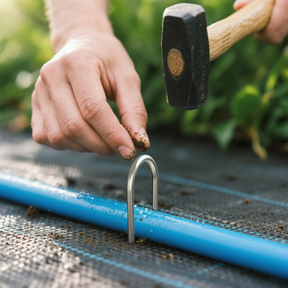 MySit 6 Inch 150 Pack U Shaped Garden Stakes, Heavy Duty 11 Gauge Galvanized Drip Irrigation Stakes Landscape Staples for 1/2" to 1-1/2" Soaker Hose, Weed Barrier, Yard Decorations, Fencing