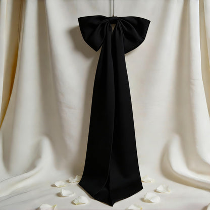 Meseey Black Silk Satin Pew Bows Set of 6 Handcrafted Frayed Edge Long Tail Decor Bows No Chair Sash 11x25 Inch