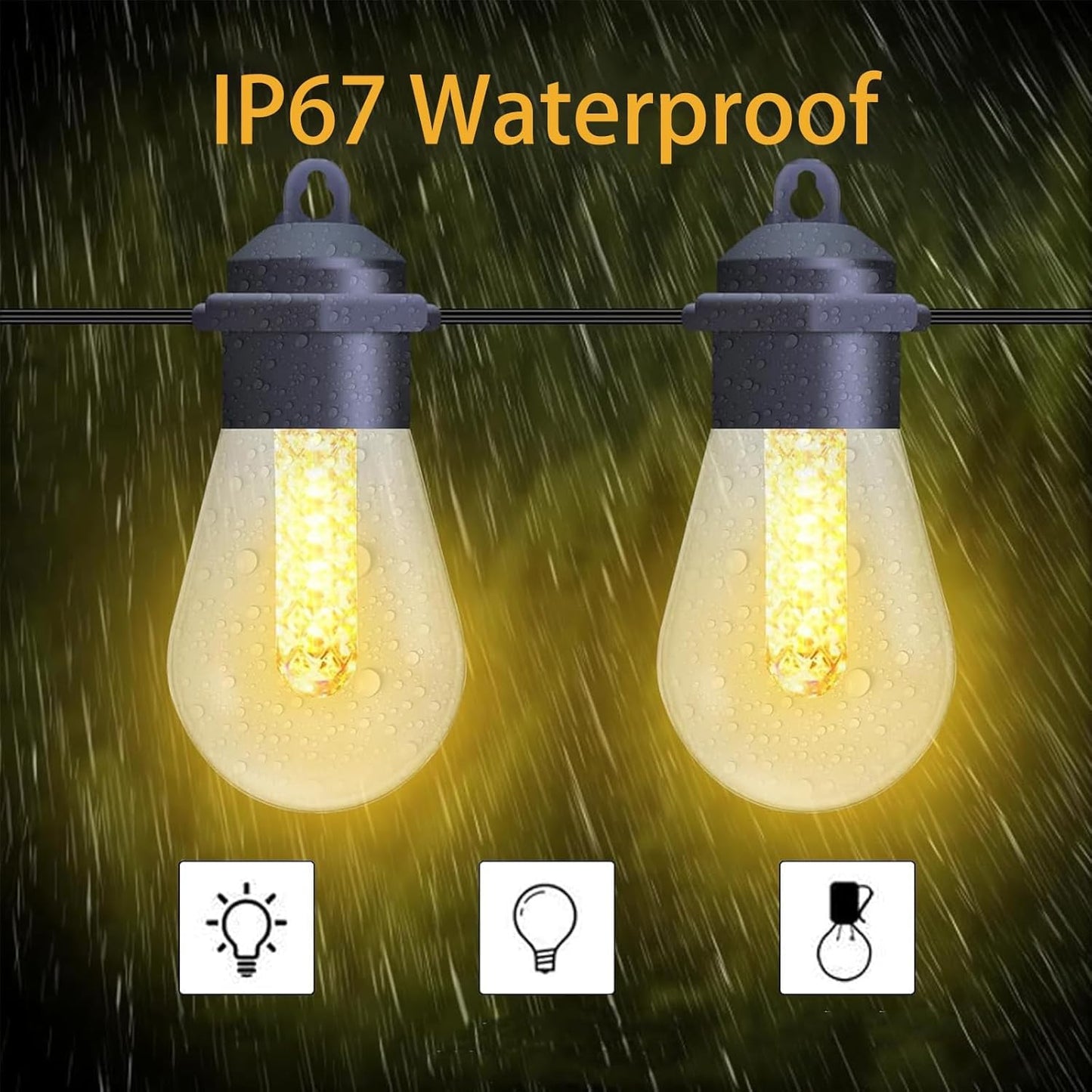 Honche Solar Outdoor Party Lights Waterproof LED IP66 with 15 Edison Bulb Warm White String Lights Patio Lights for Christmas Camping Wedding Birthday Backyard Gazebo Party Decor