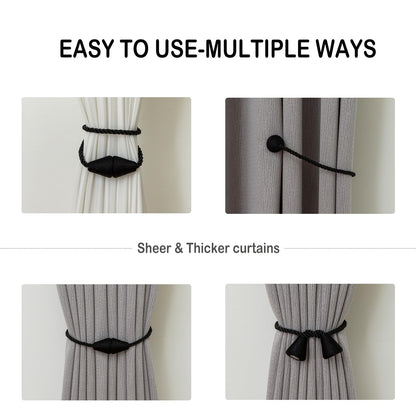 Contoeey Magnetic Curtain Tiebacks 8 Pack Outdoor Rope Curtain Tie Backs Decorative Window Treatment Holdbacks for Home Decorative Curtain, Black