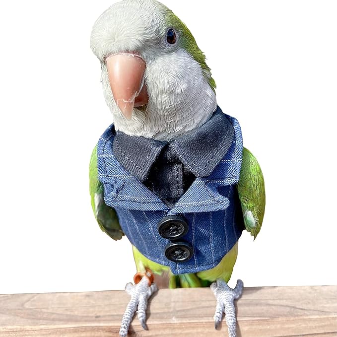 Bird Clothes Birds Flight Suit,Tuxedo Business Suit for Parrots African Greys Parakeet Cockatiel Sun Conure Christmas Party Birthday Cosplay Photo Prop Small Animals Apparel (XS,Denim Suit)