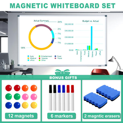 H-Qprobd 72"x48" Large Dry Erase Board for Wall 6' x 4' Magnetic Whiteboard Aluminum Presentation White Boards with Long Pen Tray, 6 Markers, 2 Erasers &12 Magnets