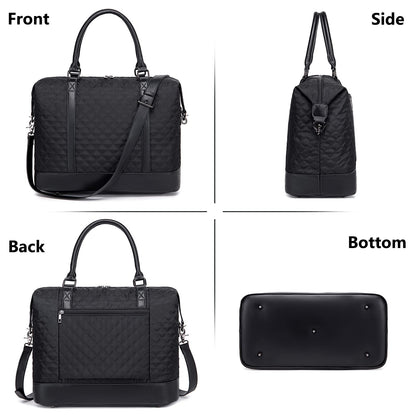 Women Ladies Weekender Carry-on Tote Bag Overnight Duffel in Trolley Handle (Quilted black)