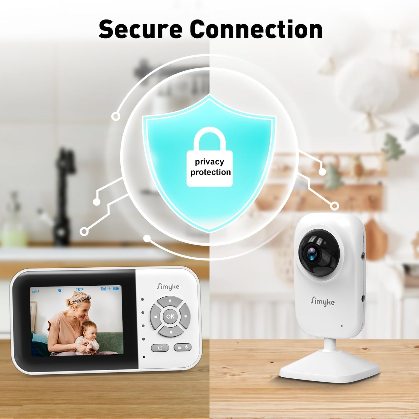 Simyke Upgrade Video Baby Monitor with 2 Cameras and Audio 2.8" Screen, Night Vision, APP, 2 Way Talk, 1200ft Long Range, Feeding Clock, Temperature Detection, Portable Wireless Baby Cam Home Use