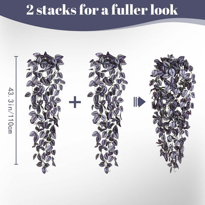 BLEUM CADE Fake Hanging Plants, 4pcs Artificial Hanging Plant, Faux Deep Purple Vines Hanging Plant for Wall Home Living Room Indoor Outdoor Halloween Decor (No Baskets)