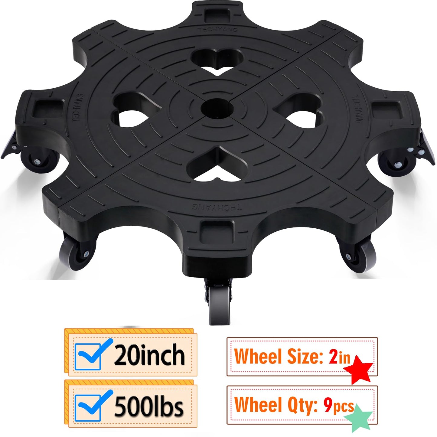 20 Inch Plant Caddy With Wheels - Heavy Duty Outdoor Indoor Rolling Plant Stand With Casters Black Plant Dolly Large Potted Planter Cart For Big Flower Pots Plants Pots, Heart Shaped Garden Pot Mover