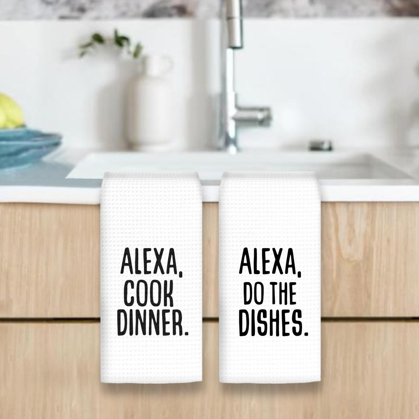 OINDADE Funny Alexa Kitchen Towels Set of 2, Funny Housewarming Gifts Hand Towels, Alexa Do The Dishes Funny Tea Towel Dish Towels for Kitchen Decorative, Funny Hostess Gifts Kitchen Decor, 16x24In