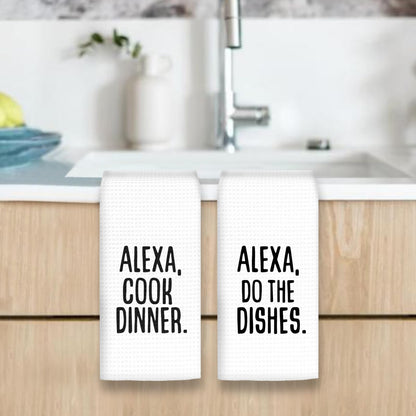 OINDADE Funny Alexa Kitchen Towels Set of 2, Funny Housewarming Gifts Hand Towels, Alexa Do The Dishes Funny Tea Towel Dish Towels for Kitchen Decorative, Funny Hostess Gifts Kitchen Decor, 16x24In