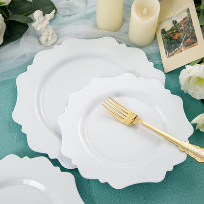 COLOSUS 60pcs White Disposable Plastic Plates-Heavy duty plate for party/wedding/anniversary 30 dinner plates and 30 dessert/salad plates