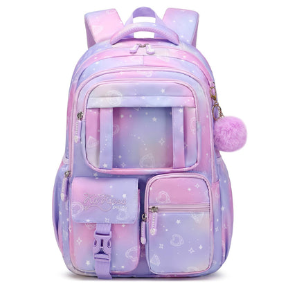 PIG PIG GIRL Kids Backpack for Girls - School Bags for Middle School Students - Book Bag for Elementary Primary - Kawaii Ita Backpack - Purple