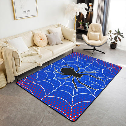 Spider Web Kids Area Rug,Black Spider Arachnid Insect Animals Indoor Floor Mat Entrance Rug for Boys Man Girls Women,Happy Halloween Non Slip Rug,Red Blue Fashion Couch Living Room Decor,3'x5'