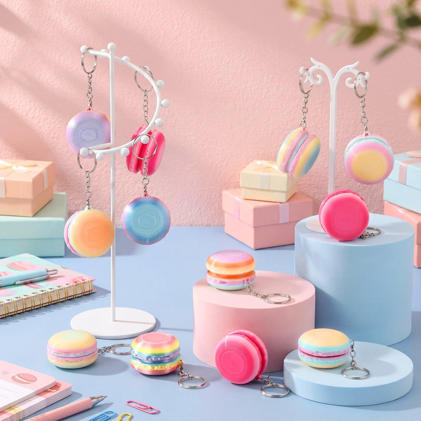 Kenning 12 Pcs Macaron Clicker Fidget Keychain, 3D Sensory Clicker Fidget Toys Decompression Button Relief Gifts for Adults, Coworkers, Summer, Graduation, Office & Party Favors