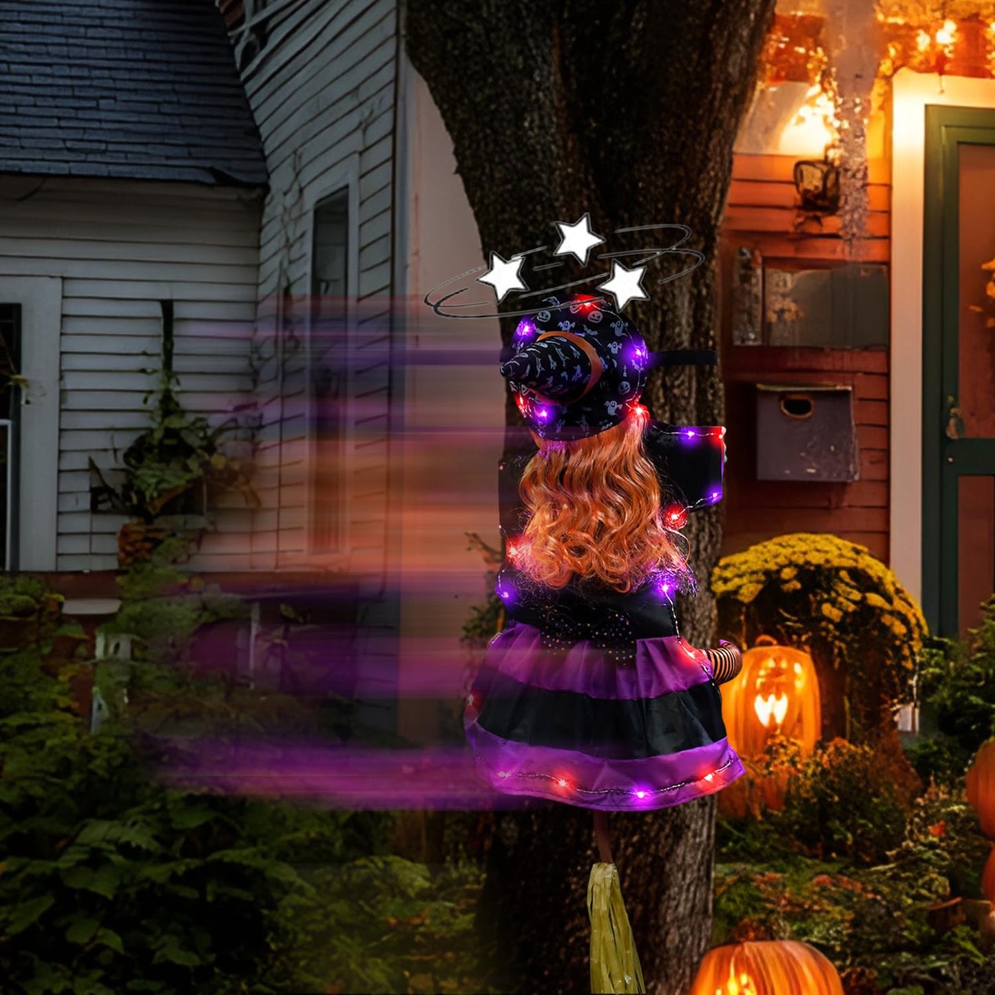 Finphoon Crashing Witch Into Tree Halloween Decoration Lighted Flying Witch Crashing into Tree, Halloween Trees Decorations, Flying Witches Hanging Decor for Yard, Garden, 48" H