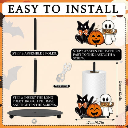 Whaline Halloween Paper Towel Holder Pumpkin Ghost Boo Cat Metal Towel Stand Trick or Treat Decoration Accessory for Holiday Party Home Kitchen Countertop