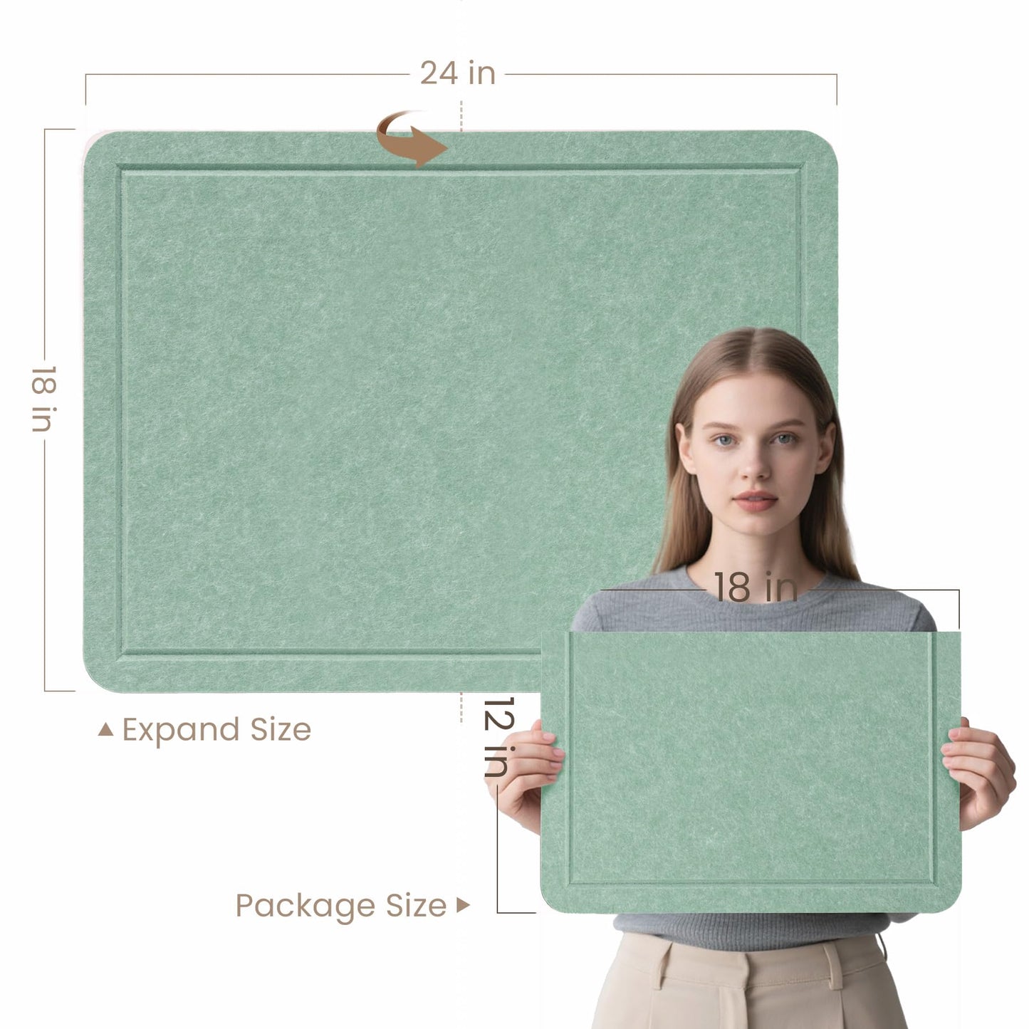 Lightomorrow Bulletin Board, 24 x 18 Inches Cork Board Alternative Decorative Felt Pin Board with Safe Removable Adhesives & 24 Push Pins for Home Office Classroom Walls-Jargon Jade