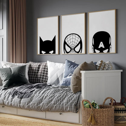 Baccone Spiderman Wall Art Boys Room Canvas Wall Decor Black White Wall Art Spiderman Pictures Painting Boys Posters Nursery Artwork for Living Room Bedroom 12x16 Inch Unframed Set of 3