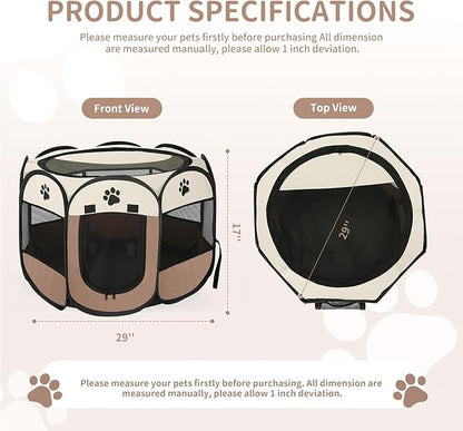Pet Cat Playpen for Indoor Cats Enclosed, Portable Foldable Dog Playpen Outdoor with Zipper Top Cover Door for Dogs, Cats, Small Animals