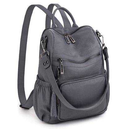 UTO Women Backpack Purse Nylon Fabric Ladies Fashion Designer Rucksack Convertible Travel Shoulder Bag with Tassel Grey