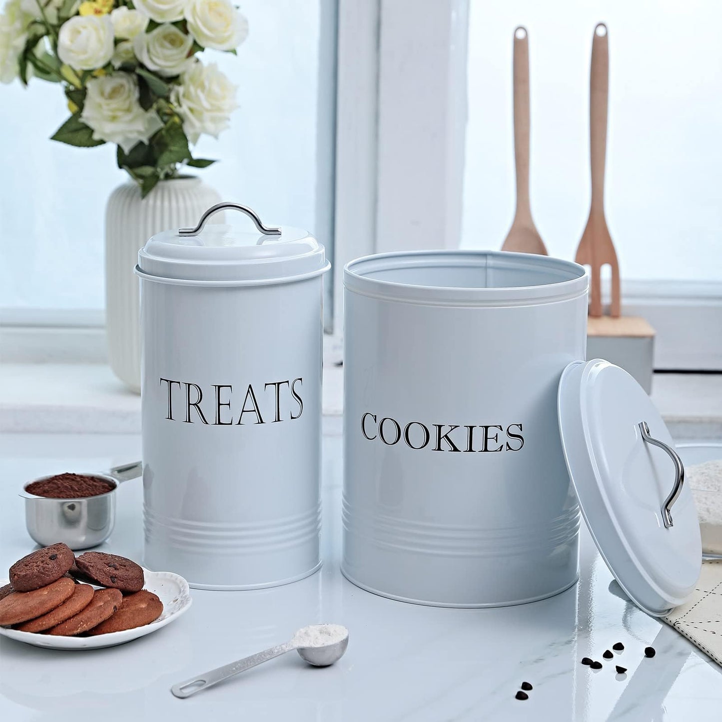 Brightalk Treat Jar with Lid, Cookies Treat Container Counter Top Canister Decorative Storage Container for Farmhouse Kitchen