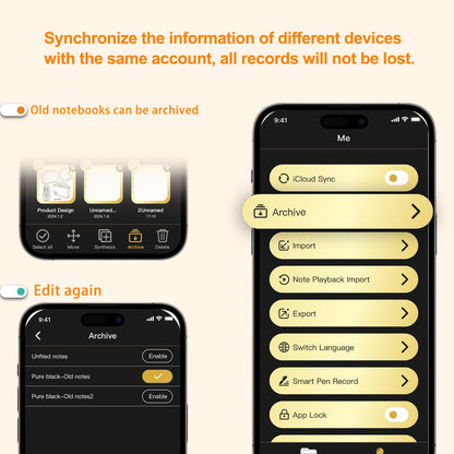 Yuan Digital Sync Pen with Notebook, Smart Writing Set Real time Sync Digitizing for Paper Notes Convert to Text, Smart Pen and Notebook for Note Taking Sync Notes to Phone/Tablet Instantly
