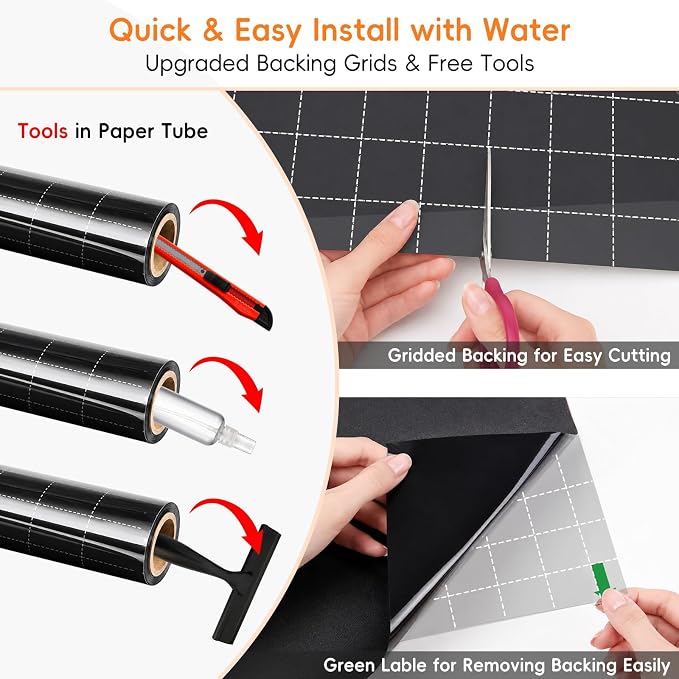 Blackout Window Privacy Film, Removable Window Cover Static Cling, Darkening Light Heat Blocking, Window Tint for Home Garage Bedroom Day Sleep, Black 17.5 Inch * 157.4 Inch
