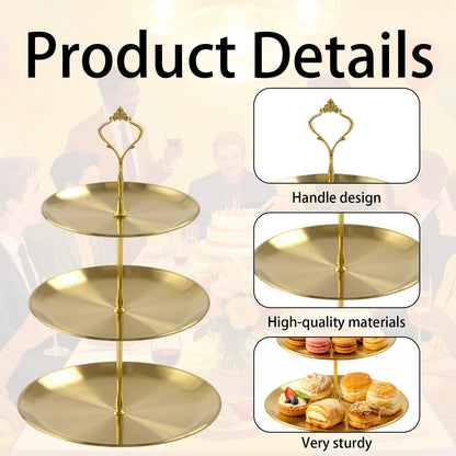 MOSIOBERDAVIAN 3 Pcs 3 Tier Stainless Steel Cupcake Stand, Gold Tiered Dessert Stand for Wedding, Birthday Party, Baby Shower, Tea Party, Graduation Ball (Gold)
