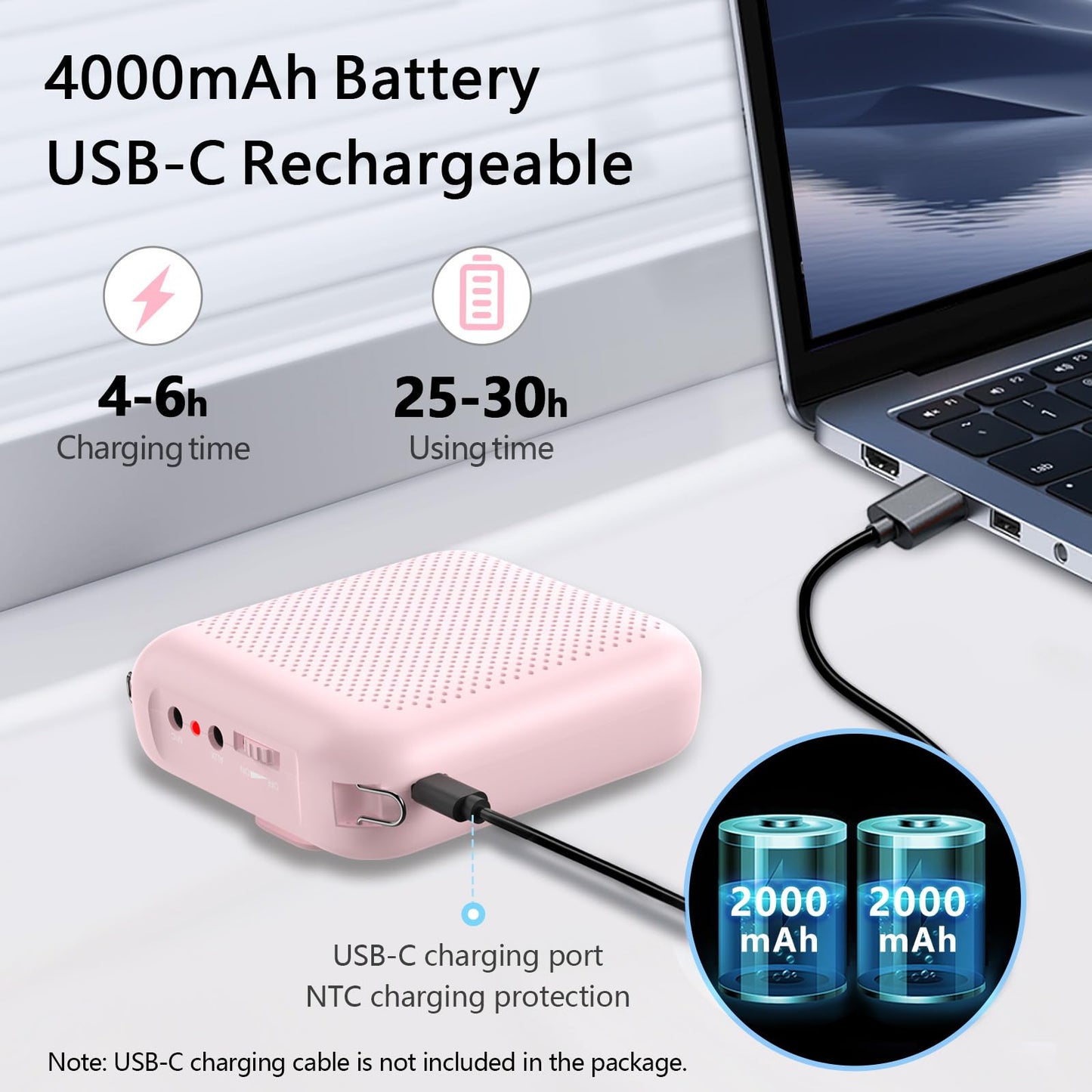 Norwii Bluetooth Voice Amplifier, Power Amplifiers, Portable Mini Wired Microphone Headset for Teacher Classroom & Outdoor Lectures, Teaching, Tour Guides, USB-C Rechargeable - 4000mAh, Pink