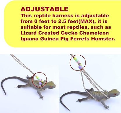 Adjustable Reptile Training Lead Harness Leash Nylon Rope for Lizard Crested Gecko Chameleon Guinea Pig Ferrets Hamster Rats (Brown)