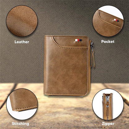 Plinvo Men's RFID Blocking Waterproof Wallet Genuine Leather Large Capacity Zipper Holds 1-14 Cards Slim Brown (BROWN)